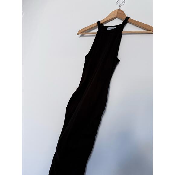 MICHAEL STARS Revolve new black ruched fitted cotton halter midi dress - Picture 5 of 12